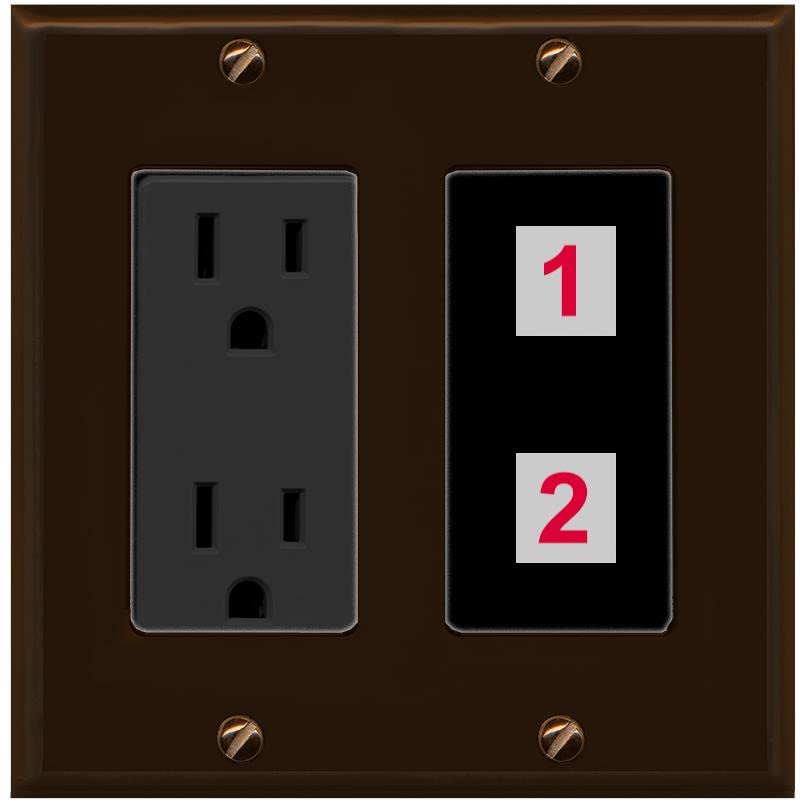 RiteAV Custom Wall Plate 2 Port - Outlet [Brown/Black]