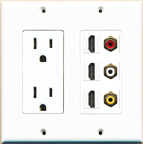 RiteAV Power Outlet 3 HDMI White RCA Red RCA White RCA Yellow Wall Plate White