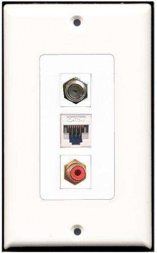 RiteAV 1 Port RCA Red 1 Coax Cable TV- F-Type 1 Cat5e Ethernet White Wall Plate OVERSIZED