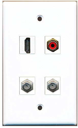 RiteAV - 1 Port HDMI 1 Port RCA Red 2 Port Coax Cable TV- F-Type Wall Plate