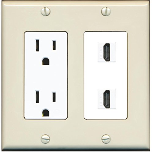 RiteAV HDMI Wall Plate 2 Port - Outlet [Light-Almond/White]