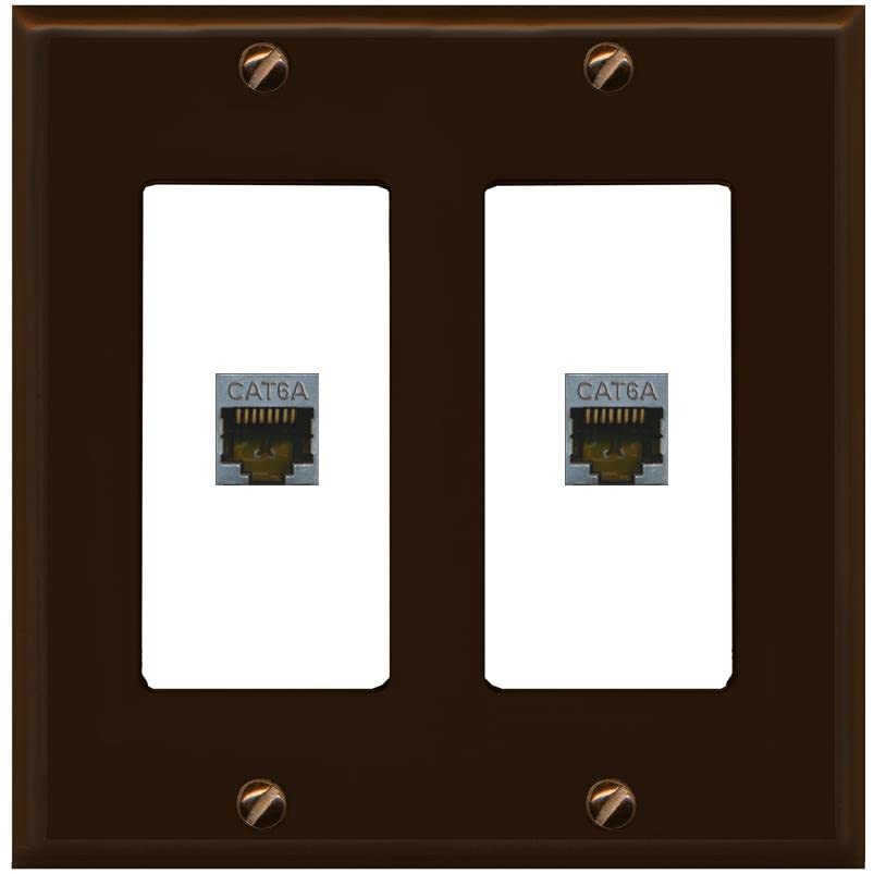 RiteAV 2 Port Cat6A Wall Plate - 2 Gang [Brown/White]