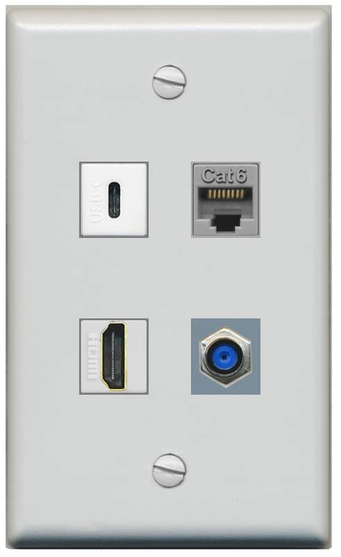 RiteAV USBC HDMI Cat6 Coax F81 Wall Plate - Flat [Gray/Gray]