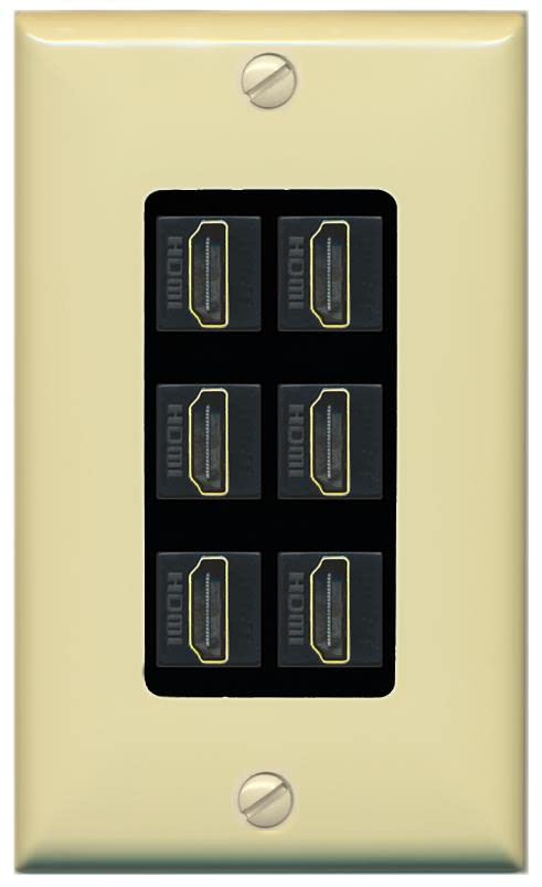 RiteAV HDMI Wall Plate 6 Port - 1 Gang [Ivory/Black]