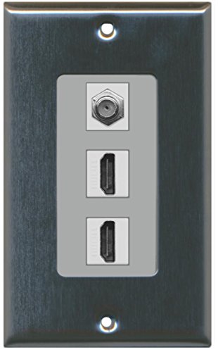 RiteAV - 2 Port HDMI 1 Coax Cable TV- F-Type Decorative Wall Plate - Stainless/Gray