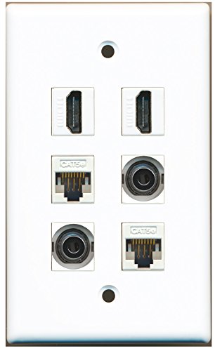 RiteAV - 2 HDMI 2 Port 3.5mm 2 Port Cat5e Ethernet White Wall Plate