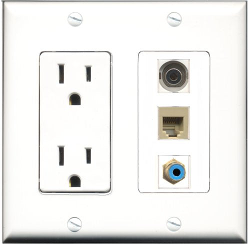 RiteAV - 15 Amp Power Outlet 1 Port RCA Blue 1 Port Phone Beige 1 Port 3.5mm Decorative Wall Plate
