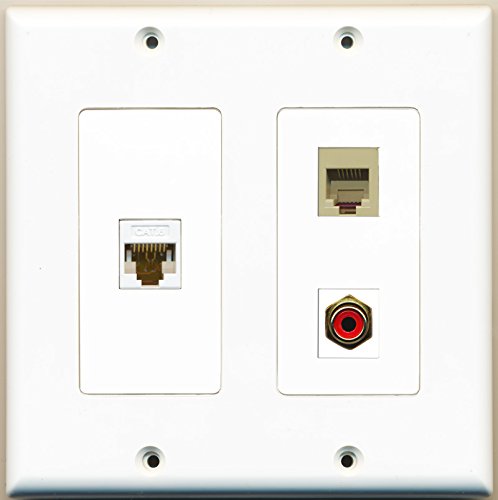 RiteAV - 1 Port RCA Red 1 Port Phone RJ11 RJ12 Beige 1 Port Cat6 Ethernet White - 2 Gang Wall Plate