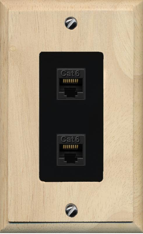 RiteAV 2 Port Cat6 Ethernet Wall Plate - 1 Gang [Wood/Black]