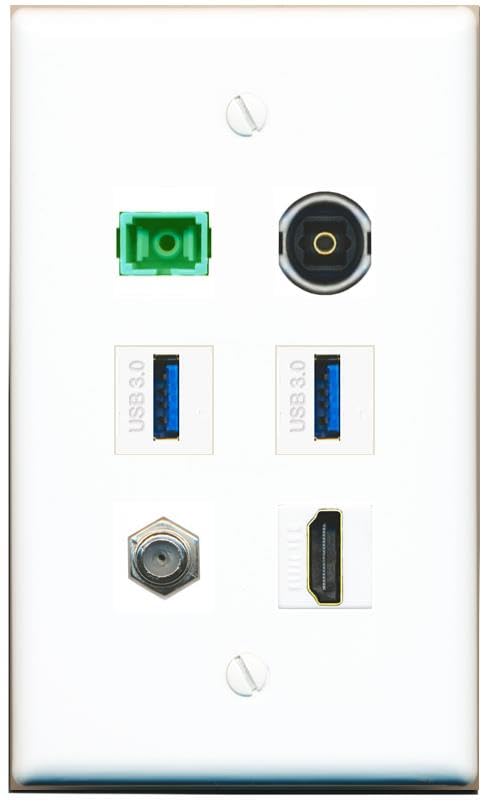 RiteAV Coax HDMI SC-APC-SX TOSLINK 2 USB-3 Flat/Solid Wall Plate [White]