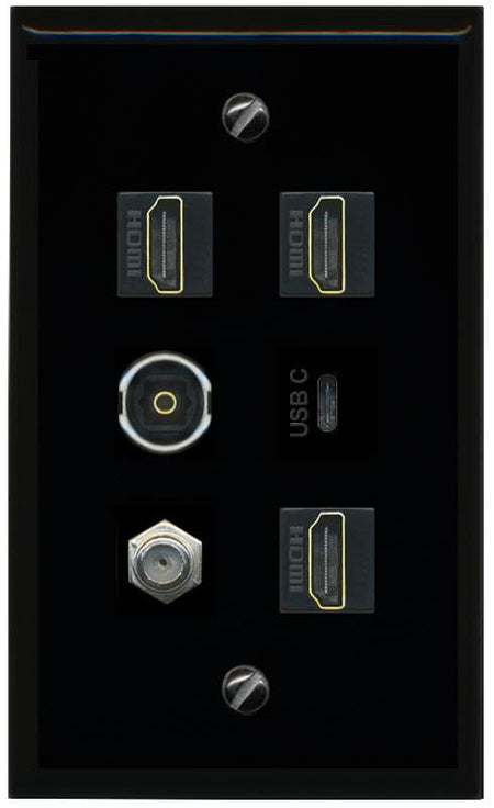 RiteAV Coax 3 HDMI TOSLINK USBC Flat/Solid Wall Plate [Black]