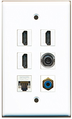 RiteAV - 3 HDMI 1 Port RCA Blue 1 Port 3.5mm 1 Port Cat5e Ethernet White Wall Plate