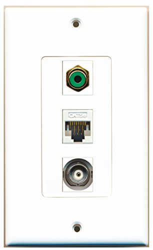 RiteAV 1 Port RCA Green 1 Port BNC 1 Port Cat5e Ethernet White Wall Plate OVERSIZED