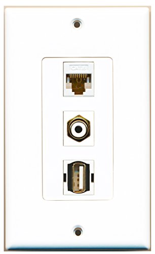 RiteAV 1 Port RCA White 1 Port USB A-A 1 Port Cat6 Ethernet White Wall Plate OVERSIZED