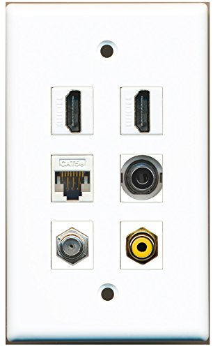 RiteAV - 2 HDMI 1 Port RCA Yellow 1 Port Coax Cable TV- F-Type 1 Port 3.5mm 1 Port Cat5e Ethernet White Wall Plate