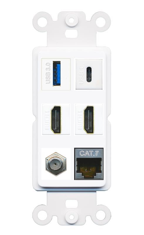 RiteAV USB 3 USB C 2 HDMI Coax Cat7 Wall Plate - Rocker [White/White]