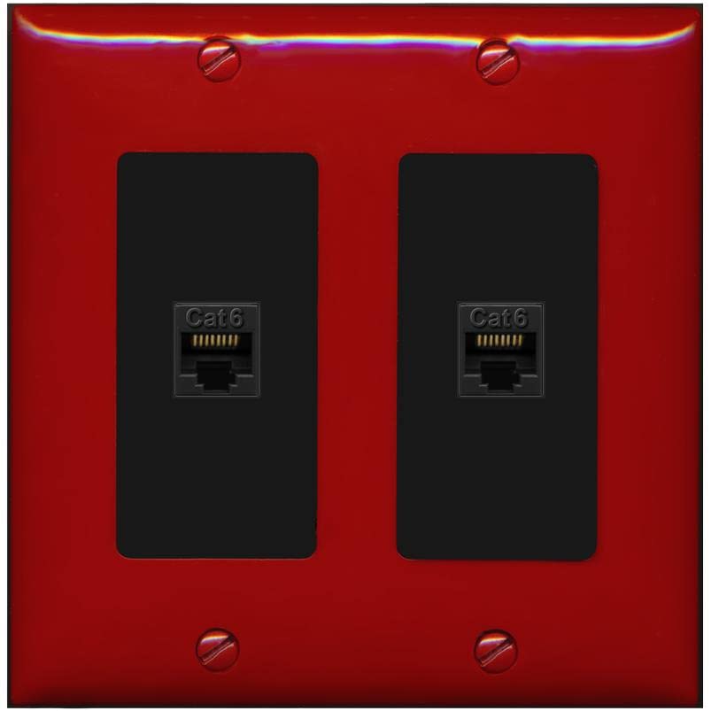RiteAV 2 Port Cat6 Ethernet Wall Plate - 2 Gang [Red/Black]