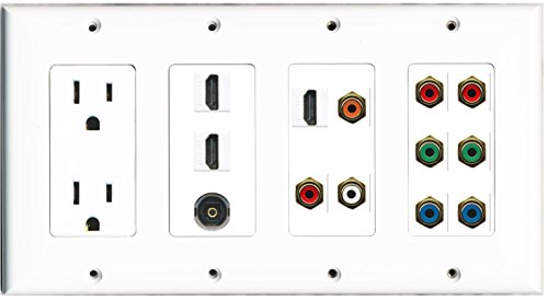 RiteAV - (4 Gang 15A Power 2 Component RCA Orange-Red-White 3 HDMI Toslink Wall Plate