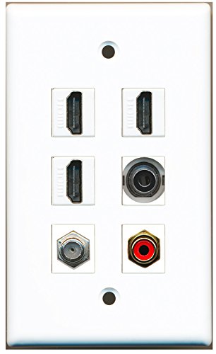RiteAV - 3 HDMI 1 Port RCA Red 1 Port Coax Cable TV- F-Type 1 Port 3.5mm Wall Plate