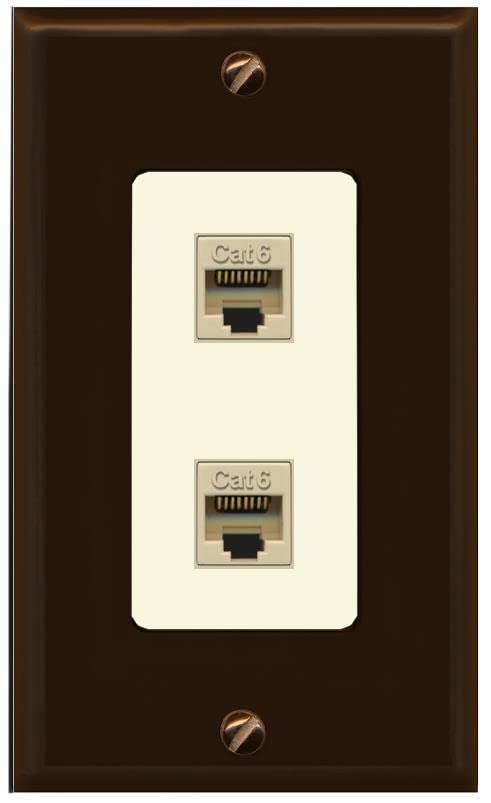 RiteAV 2 Port Cat6 Ethernet Wall Plate - 1 Gang [Brown/Light-Almond]