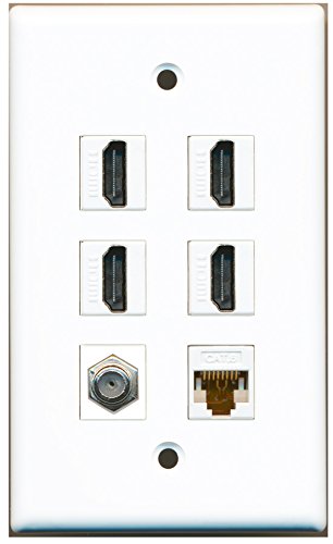 RiteAV - 4 HDMI 1 Port Coax Cable TV- F-Type 1 Port Cat6 Ethernet White Wall Plate