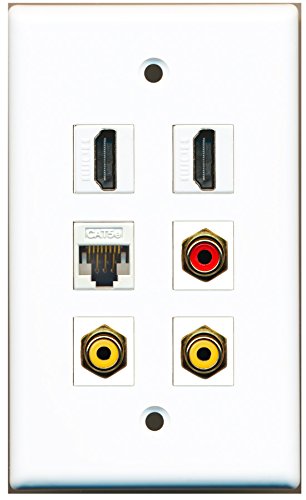 RiteAV - 2 HDMI 1 Port RCA Red 2 Port RCA Yellow 1 Port Cat5e Ethernet White Wall Plate