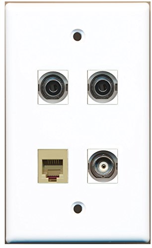 RiteAV - 1 Port Phone RJ11 RJ12 Beige 2 Port 3.5mm 1 Port BNC Wall Plate