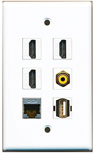 RiteAV - 3 HDMI 1 Port RCA Yellow 1 Port USB A-A 1 Port Shielded Cat6 Ethernet Wall Plate