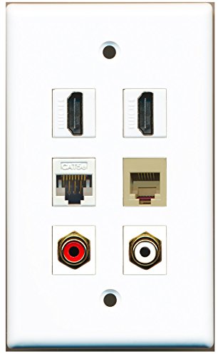 RiteAV - 2 HDMI 1 Port RCA Red 1 Port RCA White 1 Port Phone RJ11 RJ12 Beige 1 Port Cat5e Ethernet White Wall Plate