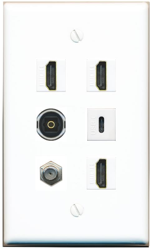 RiteAV Coax 3 HDMI TOSLINK USBC Flat/Solid Wall Plate [White]