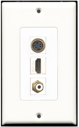 RiteAV 1 Port HDMI 1 RCA White 1 S-Video Wall Plate OVERSIZED