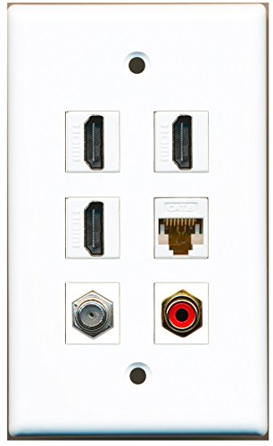 RiteAV - 3 HDMI 1 Port RCA Red 1 Port Coax Cable TV- F-Type 1 Port Cat6 Ethernet White Wall Plate