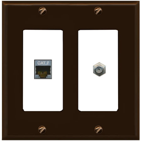 RiteAV Coax and Cat7 Wall Plate - 2 Gang [Brown/White]