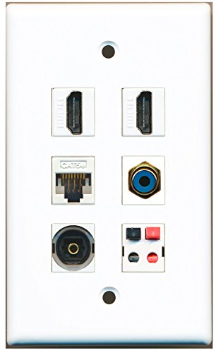 RiteAV - 2 HDMI 1 Port RCA Blue 1 Port Toslink 1 Port Cat5e Ethernet White 1 Port Speaker Wall Plate