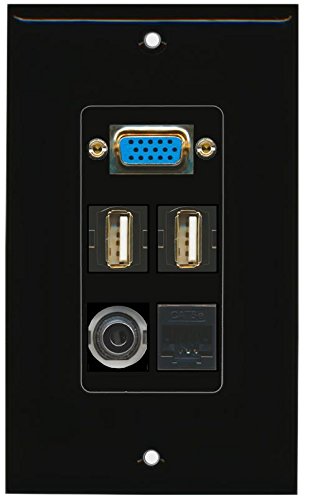 RiteAV (1 Gang Decorative Svga 3.5mm 2 USB A-A Cat5e Wall Plate Black