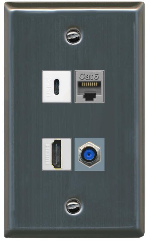 RiteAV USBC HDMI Cat6 Coax F81 Wall Plate - Flat [Stainless Steel]