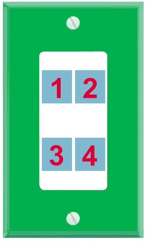 RiteAV Custom Wall Plate 4 port - 1 Gang Decorative [Green/White]