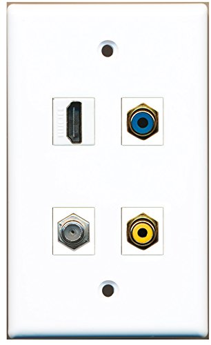 RiteAV - 1 Port HDMI 1 Port RCA Yellow 1 Port RCA Blue 1 Port Coax Cable TV- F-Type Wall Plate