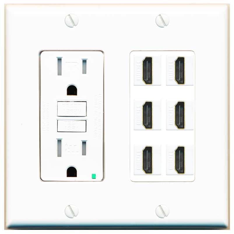 RiteAV HDMI Wall Plate 6 Port - GFCI [White/White]