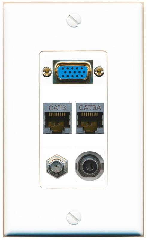 RiteAV SVGA + 3.5mm CAT6-SHIELDED CAT6A COAX Wall Plate [White]