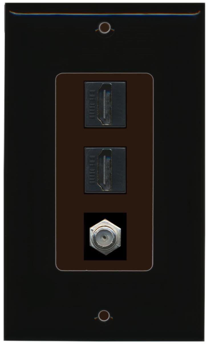 RiteAV - 2 Port HDMI 1 Coax Cable TV- F-Type Decorative Wall Plate - Black & Brown