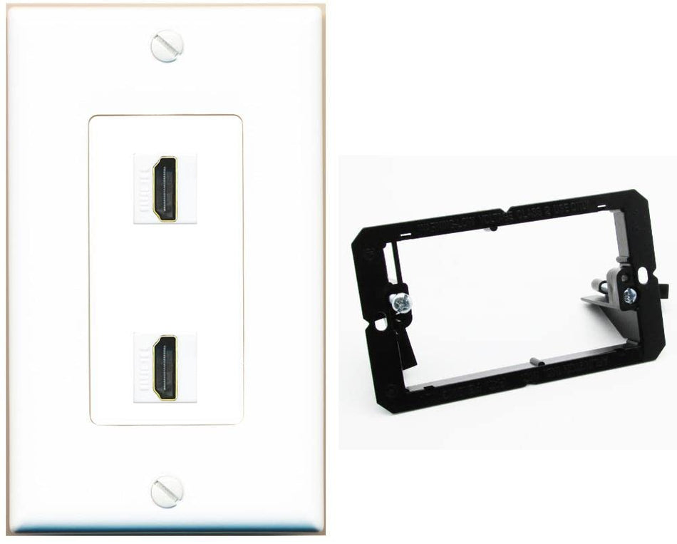 RiteAV Custom HDMI Wall Plate 2 Port - 1 Gang w-Bracket [White/White]