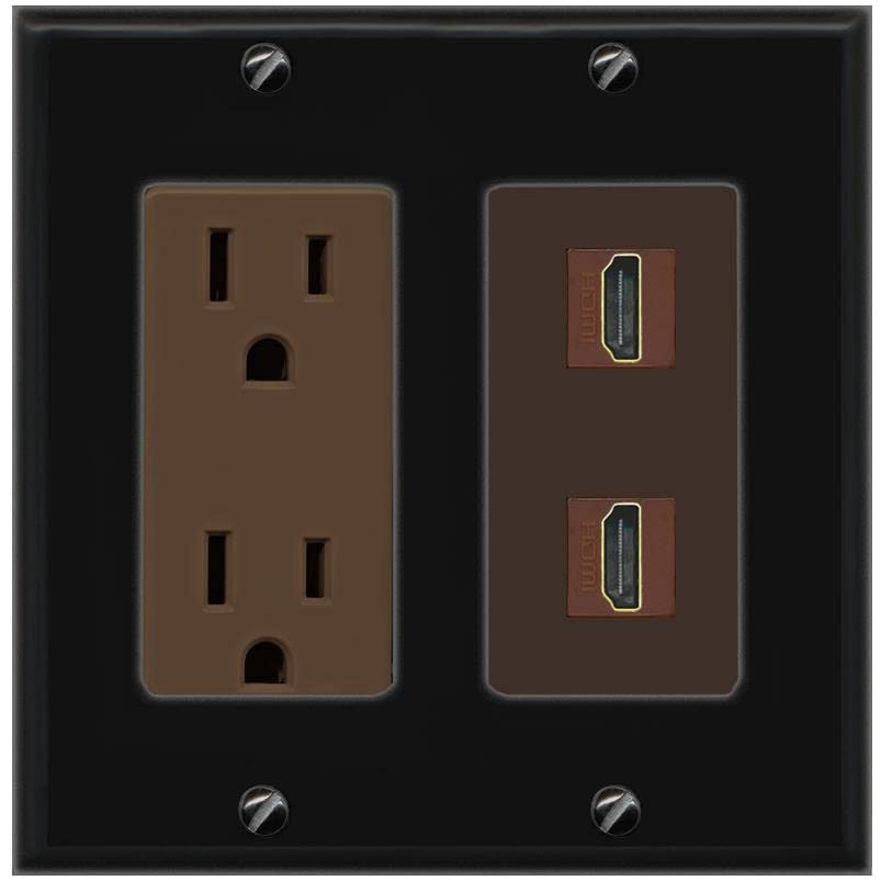 RiteAV HDMI Wall Plate 2 Port - Outlet [Black/Brown]