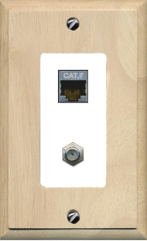 RiteAV Coax and Cat7 Wall Plate - 1 Gang [Wood/White]