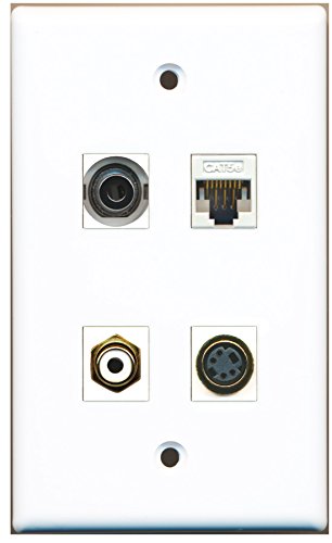 RiteAV - 1 Port RCA White 1 Port S-Video 1 Port 3.5mm 1 Port Cat5e Ethernet White Wall Plate