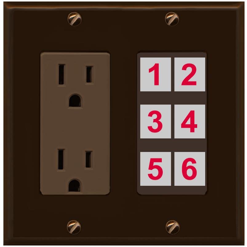 RiteAV 6 Port Custom Wall Plate - Outlet [Brown/Brown]