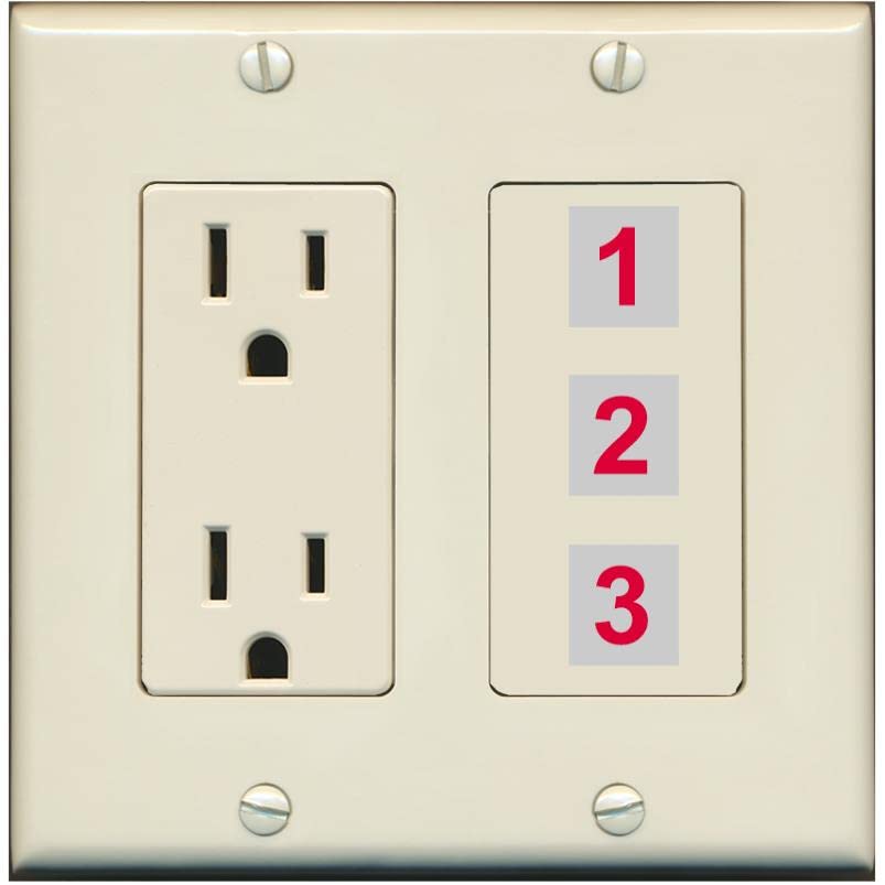 RiteAV Custom Wall Plate 3 Port - Outlet [Light-Almond]