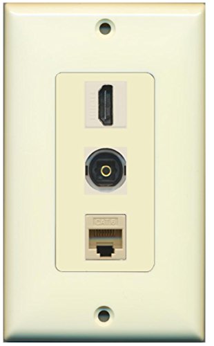 RiteAV - 1 Port HDMI and 1 Port Toslink and 1 Port Cat6 Ethernet Decorative Wall Plate - Light Almond