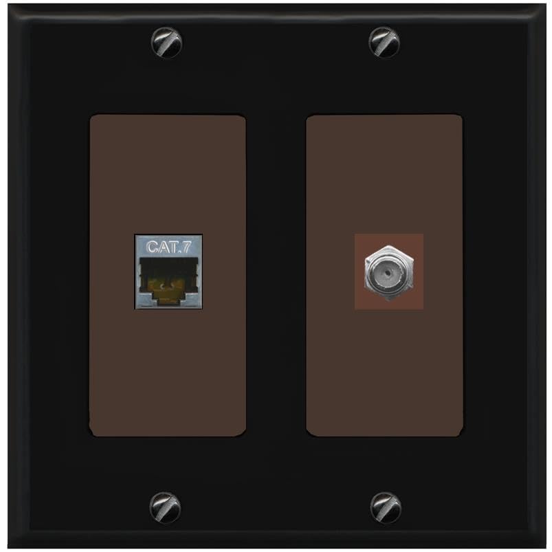 RiteAV Coax and Cat7 Wall Plate - 2 Gang [Black/Brown]