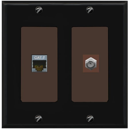 RiteAV Coax and Cat7 Wall Plate - 2 Gang [Black/Brown]